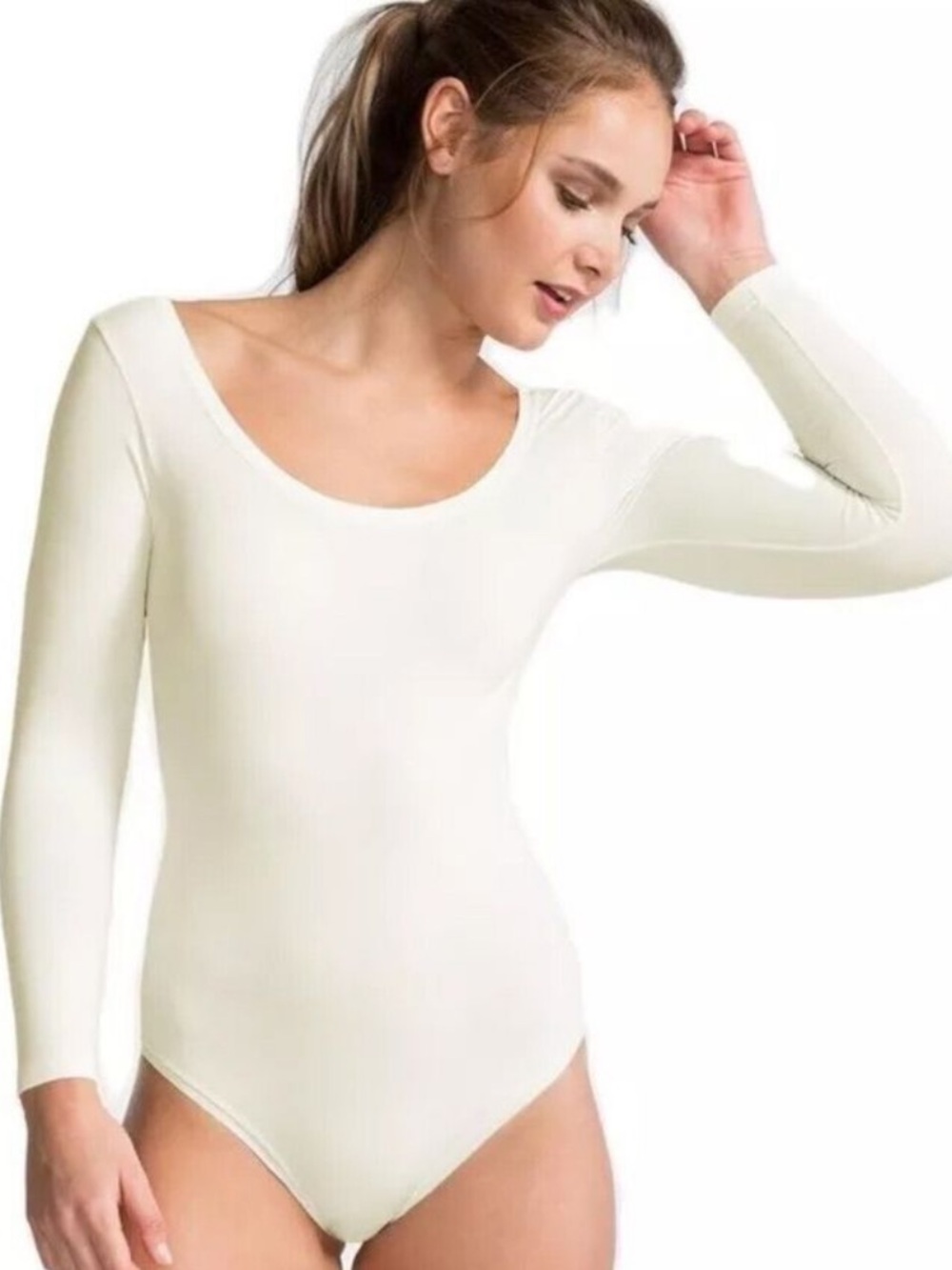 SPANX Long Sleeve Scoop Neck Bodysuit - Cream